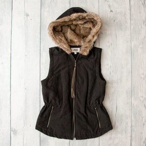 Jack by BB Dakota Womens Hey-Ya Microfiber Vest Faux Fur Lined Hood Size Small